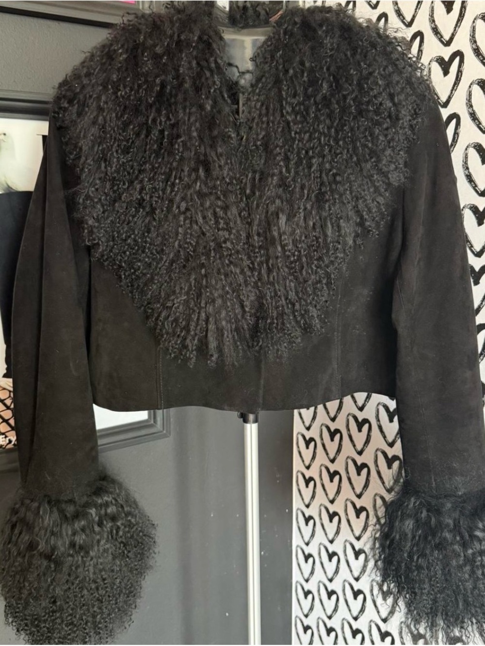 Mongolian Fur Cropped Suede Jacket
